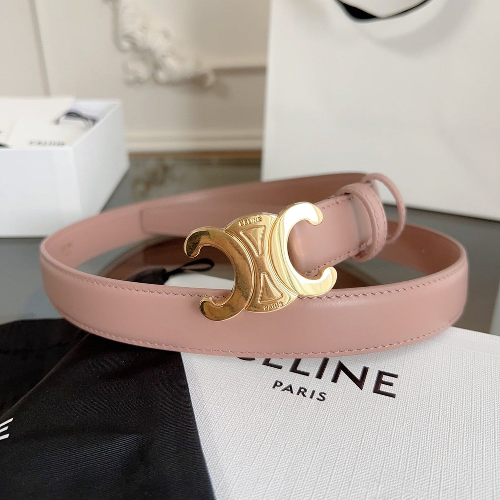 CELINE TRIOMPHE BELT 24MM IN TEA ROSE CALFSKIN WITH GOLD BUCKLE