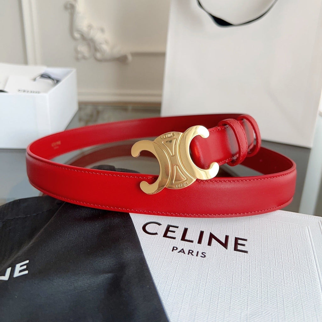 CELINE TRIOMPHE BELT 24MM IN RED CALFSKIN WITH GOLD BUCKLE