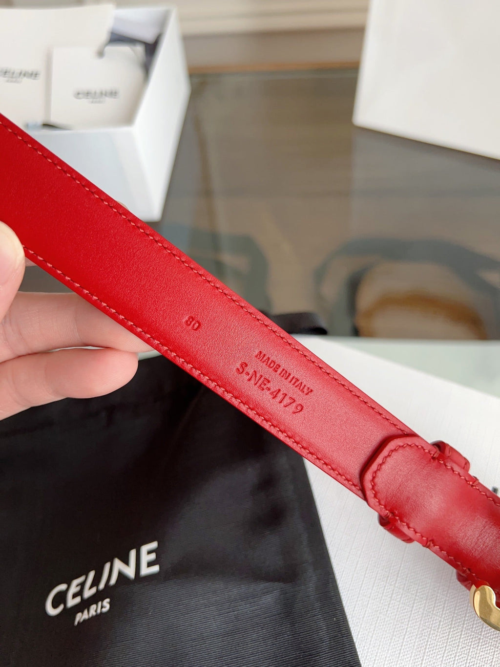 CELINE TRIOMPHE BELT 24MM IN RED CALFSKIN WITH GOLD BUCKLE