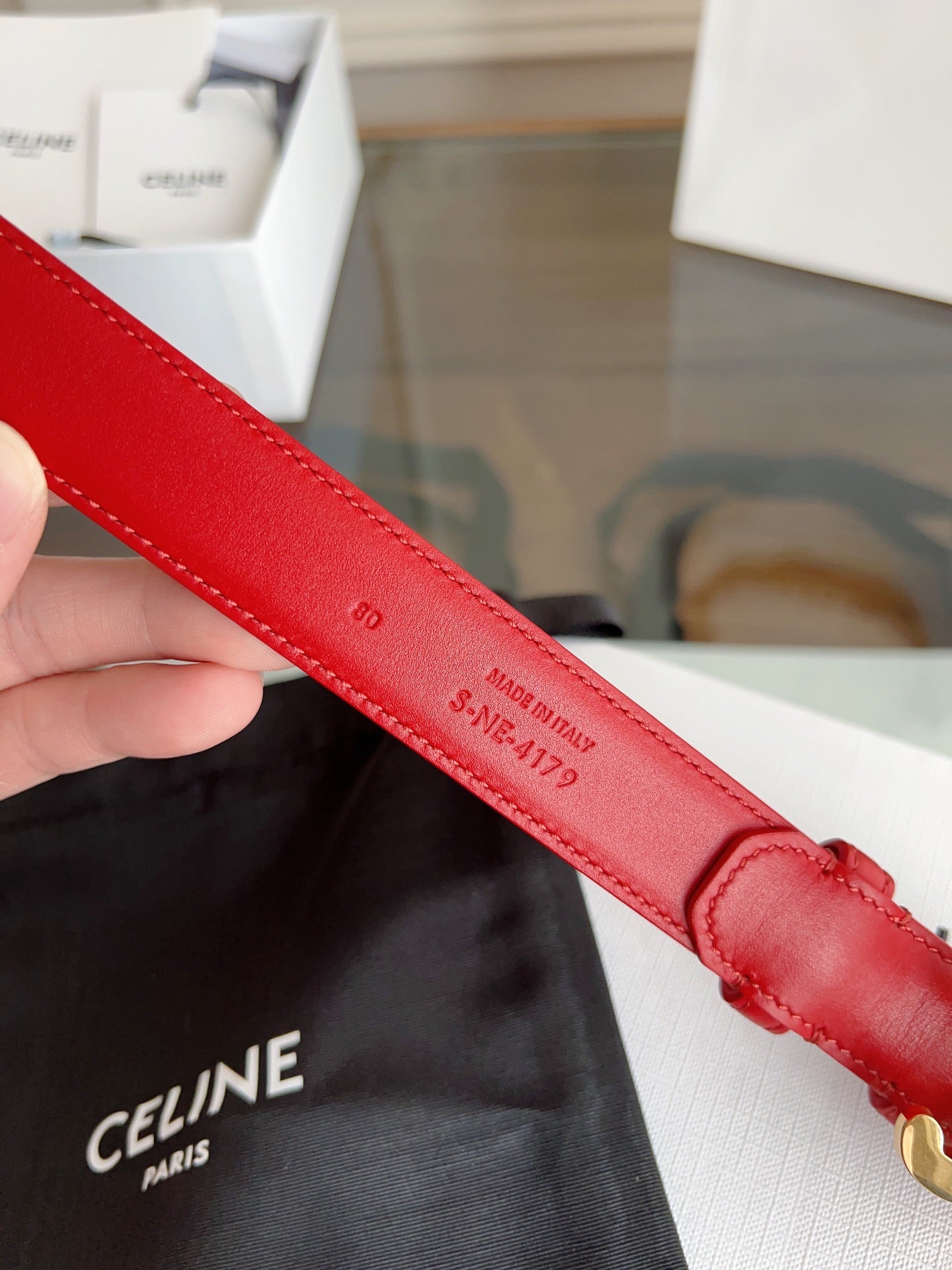 CELINE TRIOMPHE BELT 24MM IN RED CALFSKIN WITH GOLD BUCKLE