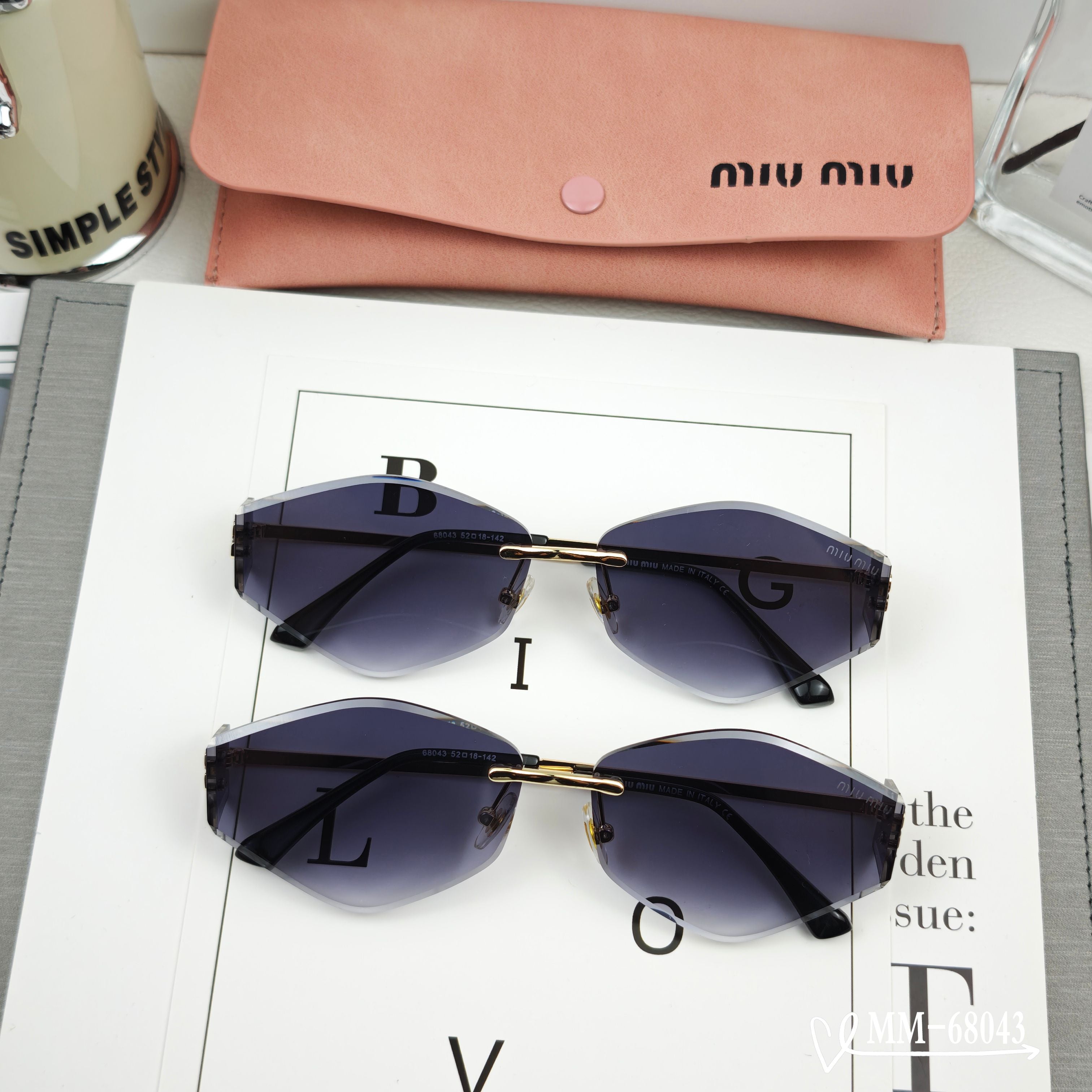 MIU MIU LOGO SUNGLASSES 68043 IN GOLD METAL GREY LENS