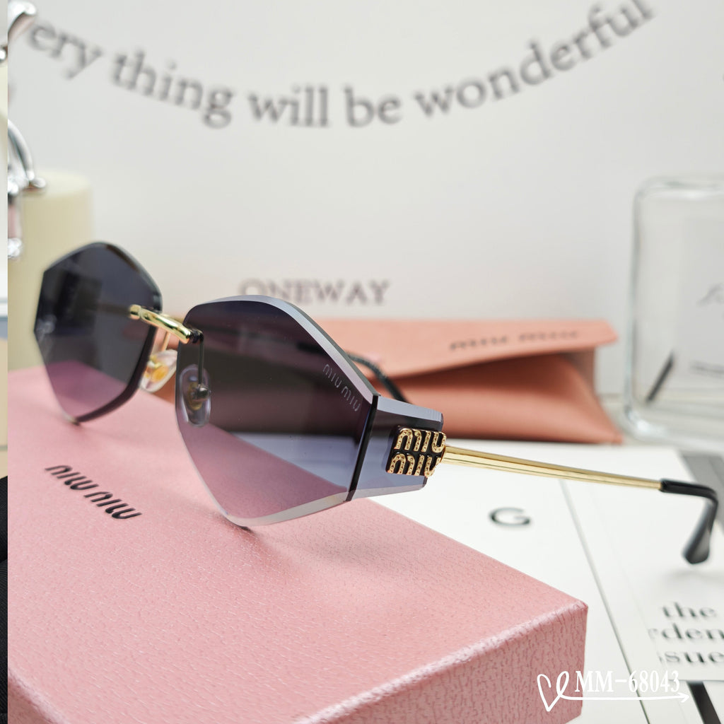 MIU MIU LOGO SUNGLASSES 68043 IN GOLD METAL GREY LENS