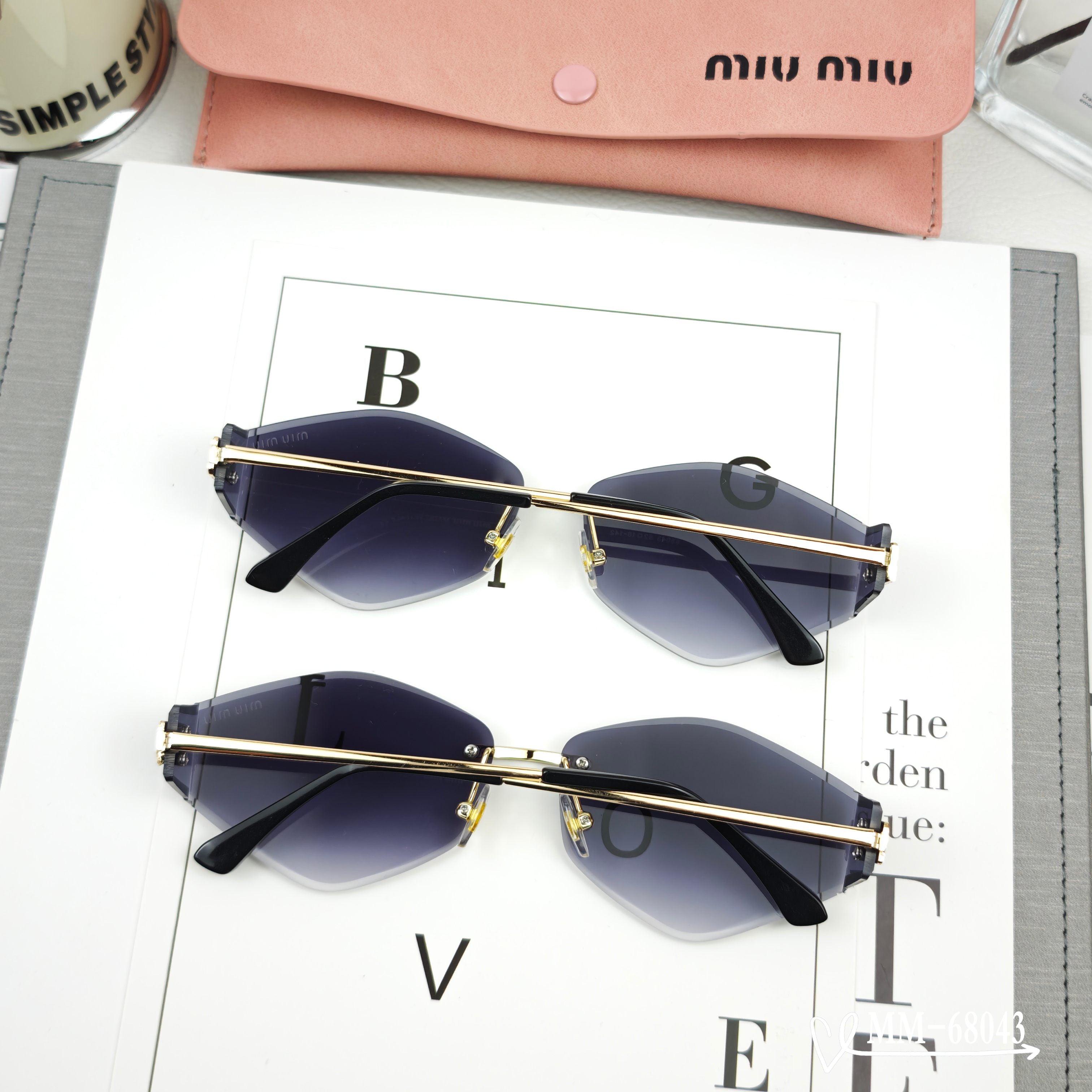 MIU MIU LOGO SUNGLASSES 68043 IN GOLD METAL GREY LENS