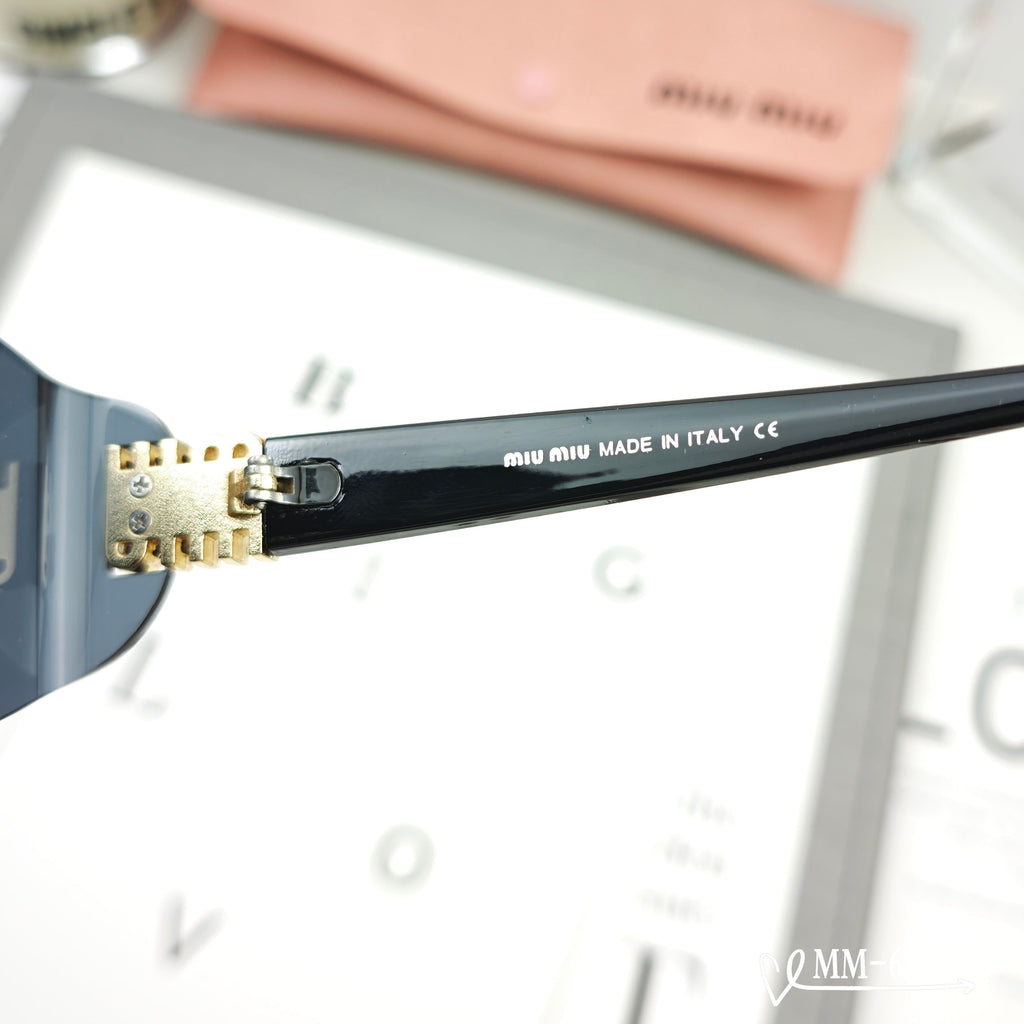 MIU MIU LOGO SUNGLASSES 68076 IN BLACK ACETATE