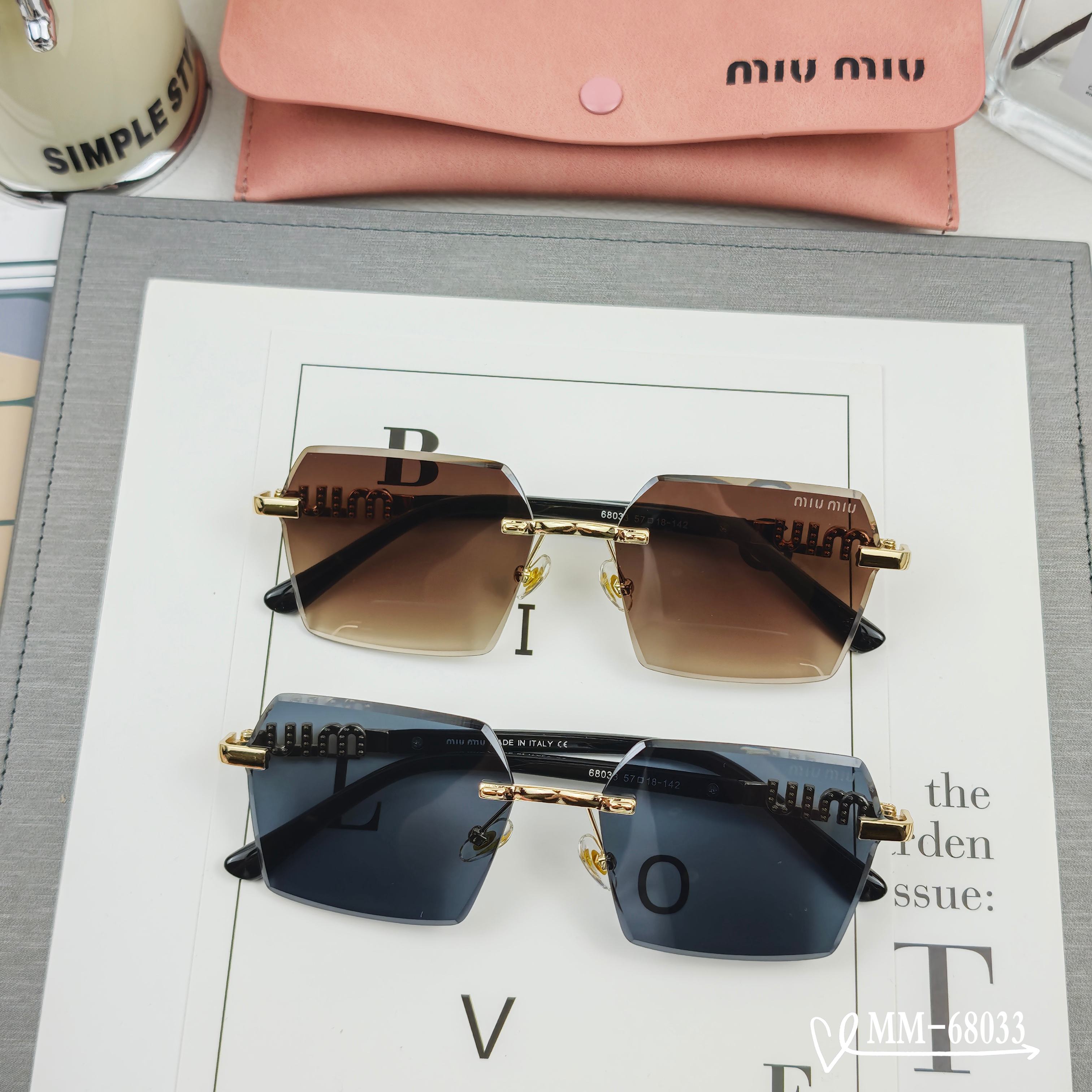 MIU MIU LOGO SQUARE SUNGLASSES 68033 IN METAL