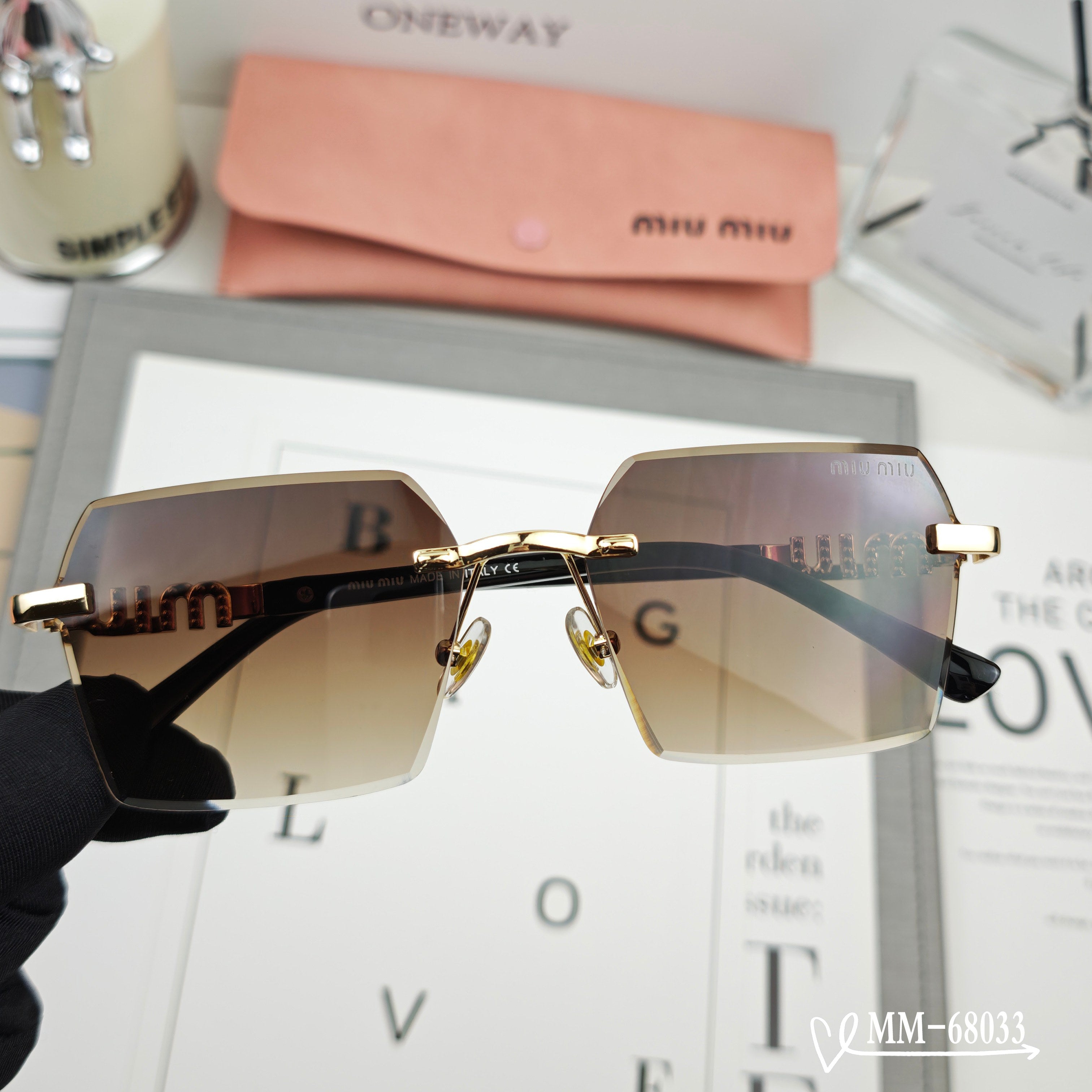 MIU MIU LOGO SQUARE SUNGLASSES 68033 IN METAL