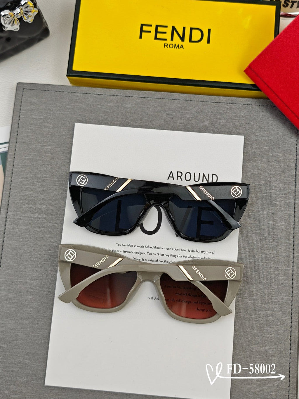 FENDI DIAGONAL CAT EYE FRAME SUNGLASSES 58002 IN ACETATE