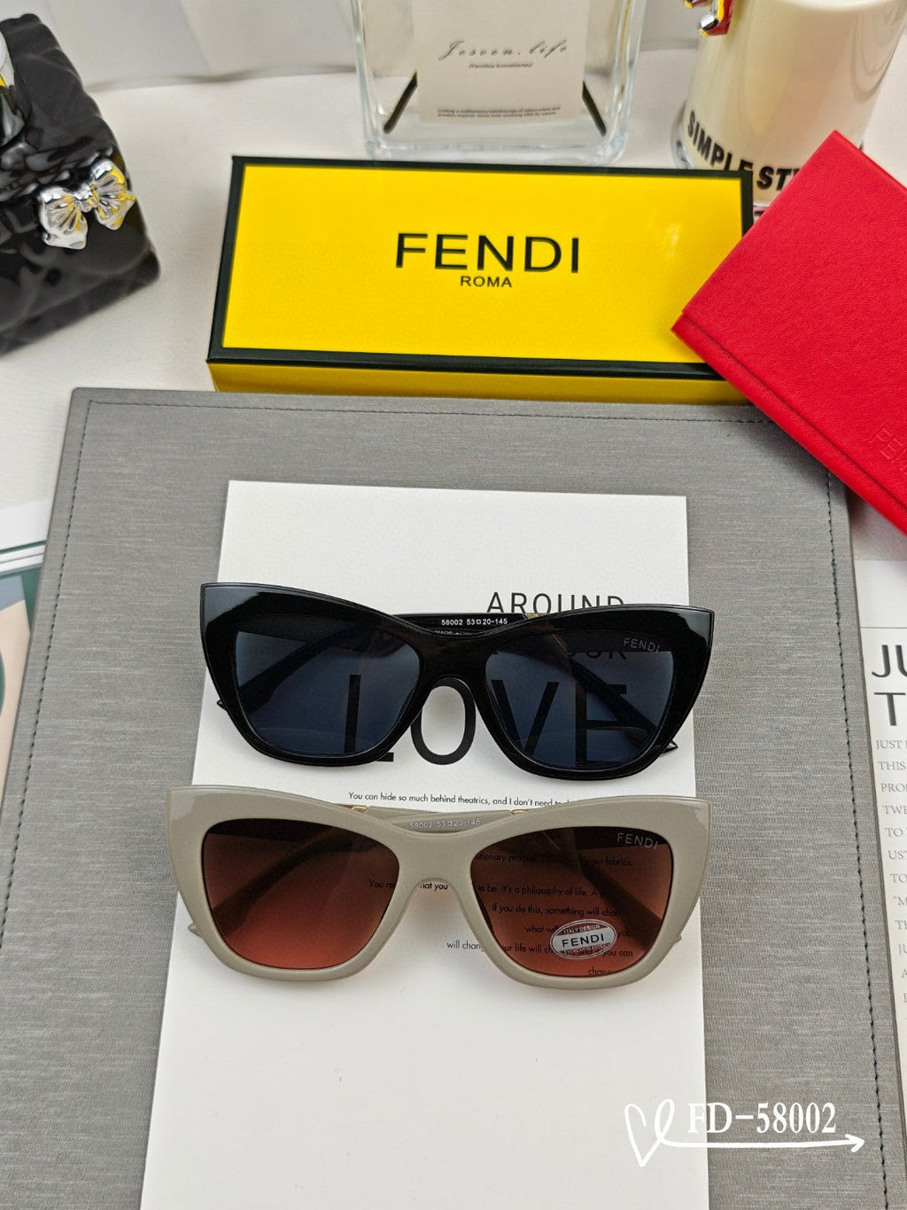 FENDI DIAGONAL CAT EYE FRAME SUNGLASSES 58002 IN ACETATE