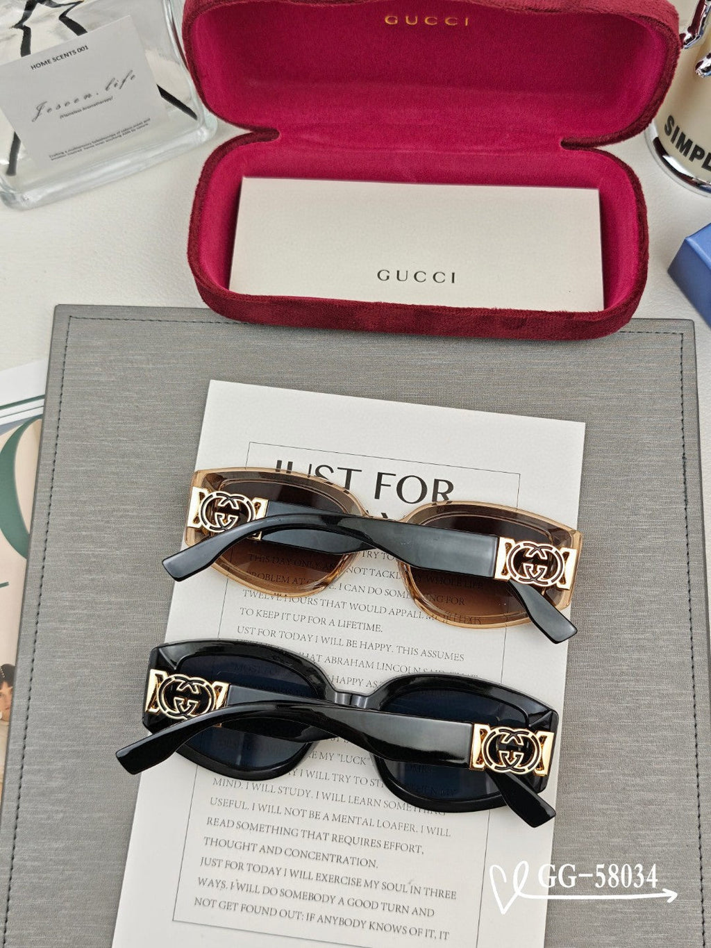 GUCCI GEOMETRIC FRAME SUNGLASSES 58034 IN ACETATE