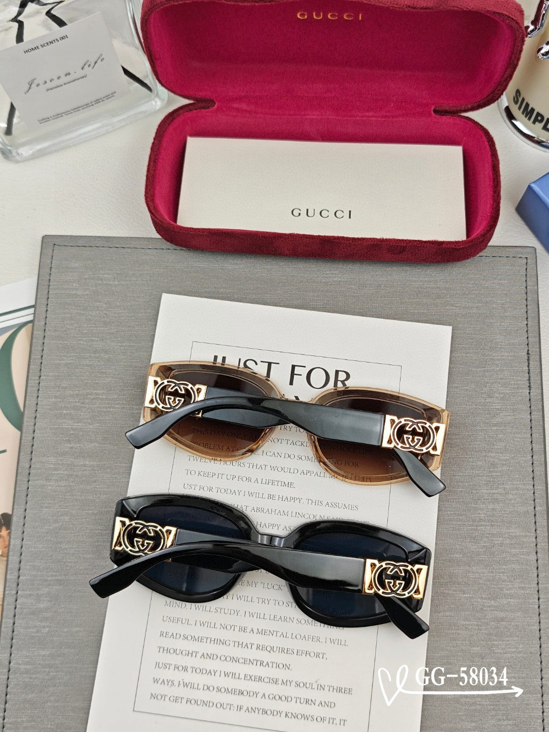 GUCCI GEOMETRIC FRAME SUNGLASSES 58034 IN ACETATE