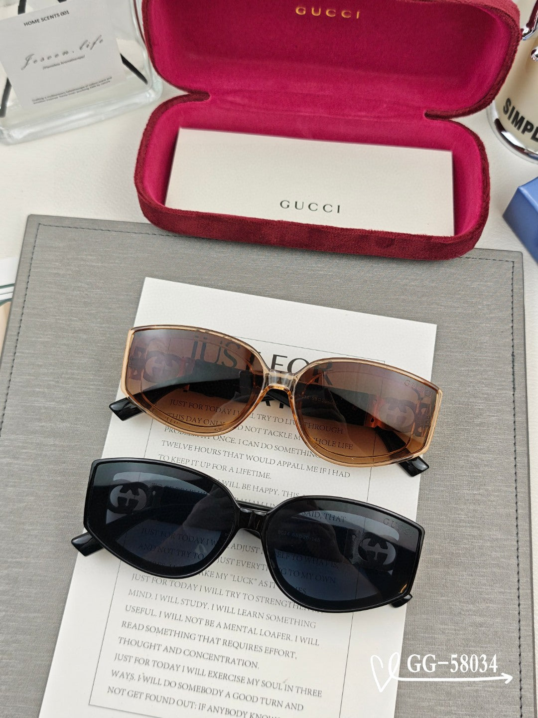 GUCCI GEOMETRIC FRAME SUNGLASSES 58034 IN ACETATE