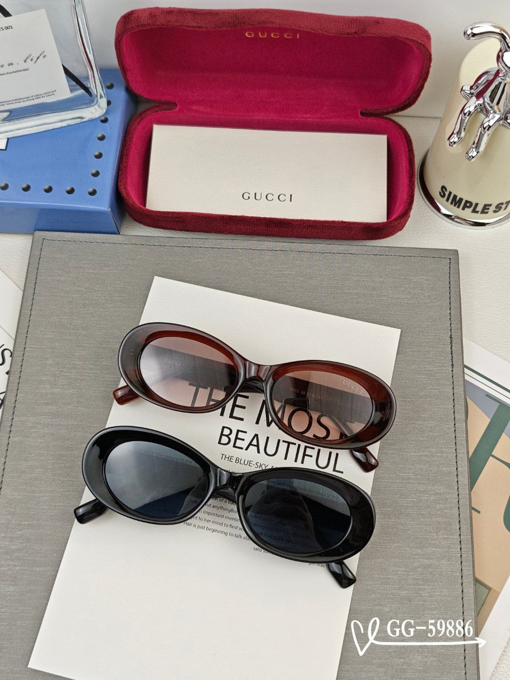 GUCCI OVAL FRAME SUNGLASSES 59886 IN ACETATE