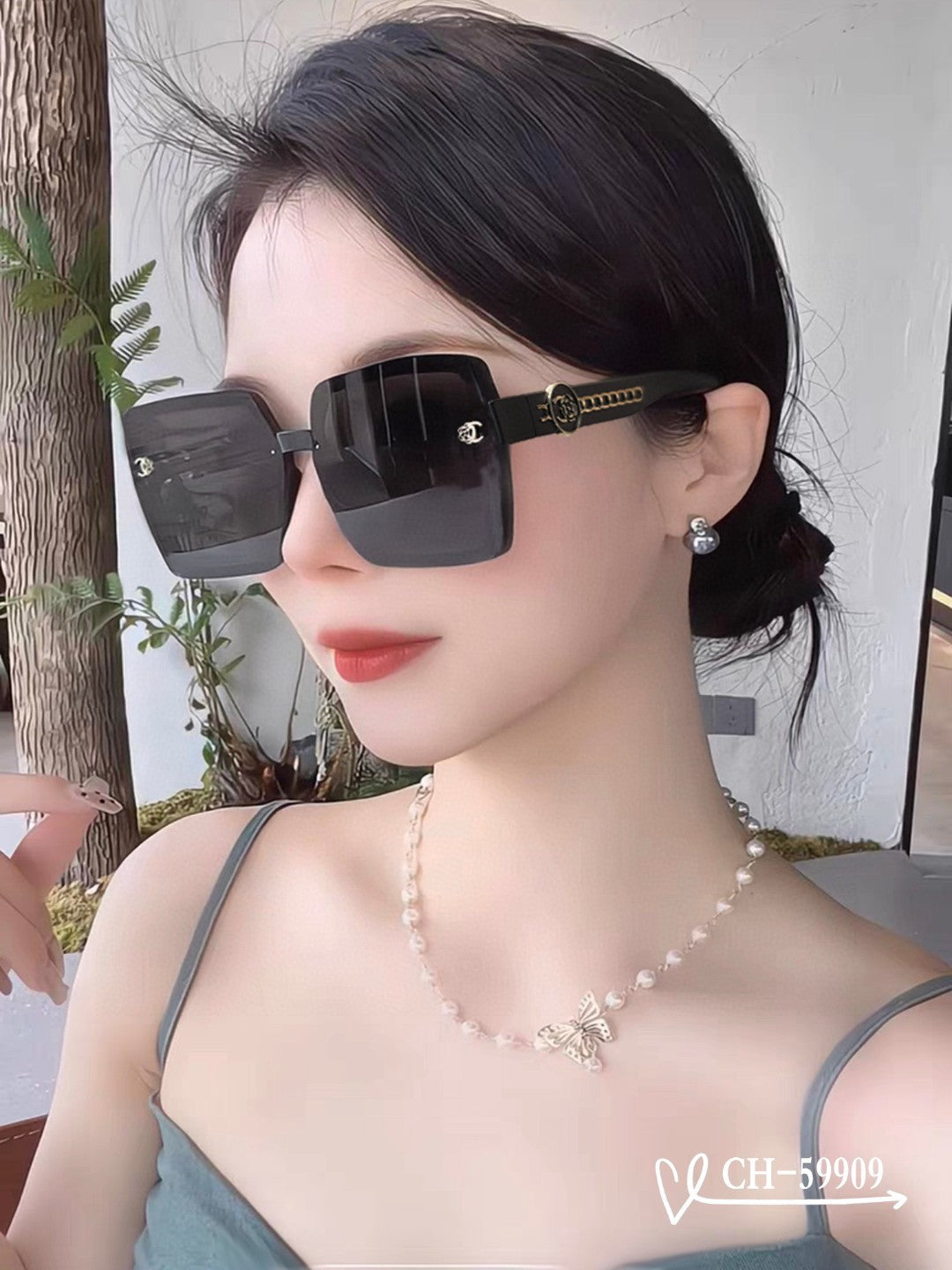 CHANEL SQUARE SUNGLASSES 59909 IN BLACK TR FRAME WITH RESIN LENSES