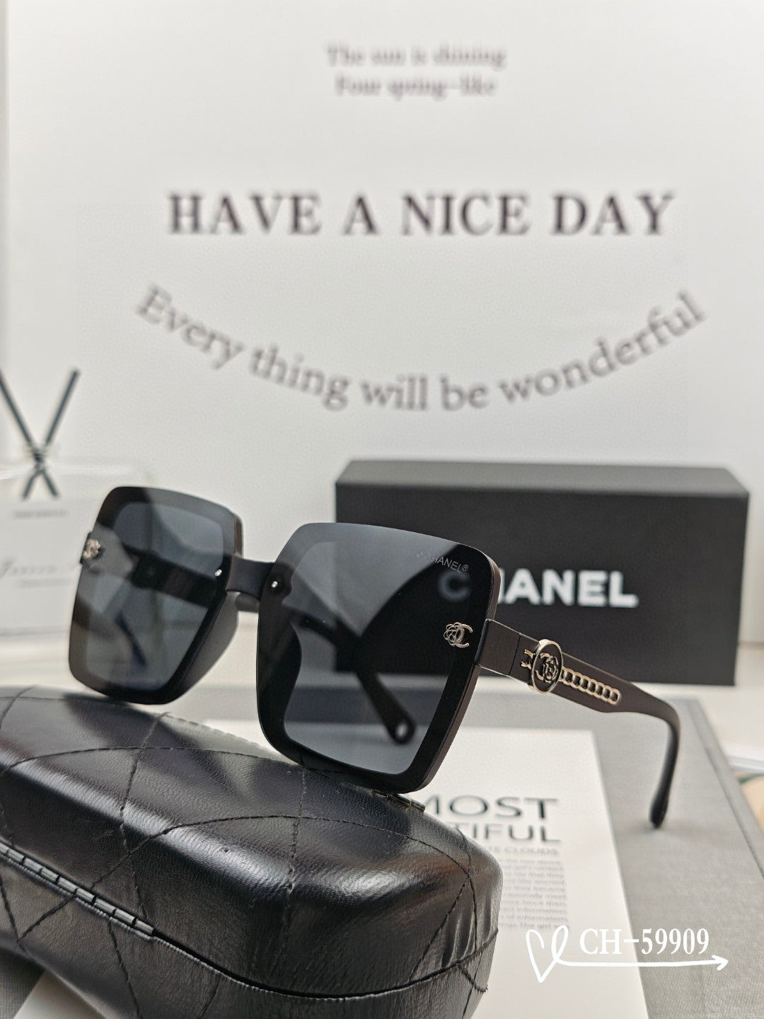 CHANEL SQUARE SUNGLASSES 59909 IN BLACK TR FRAME WITH RESIN LENSES