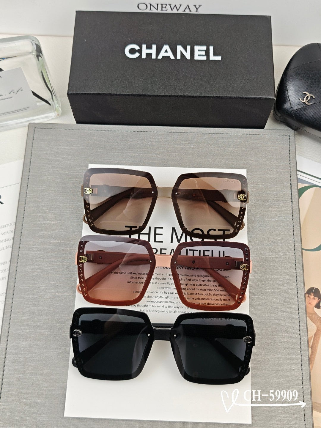 CHANEL SQUARE SUNGLASSES 59909 IN BLACK TR FRAME WITH RESIN LENSES