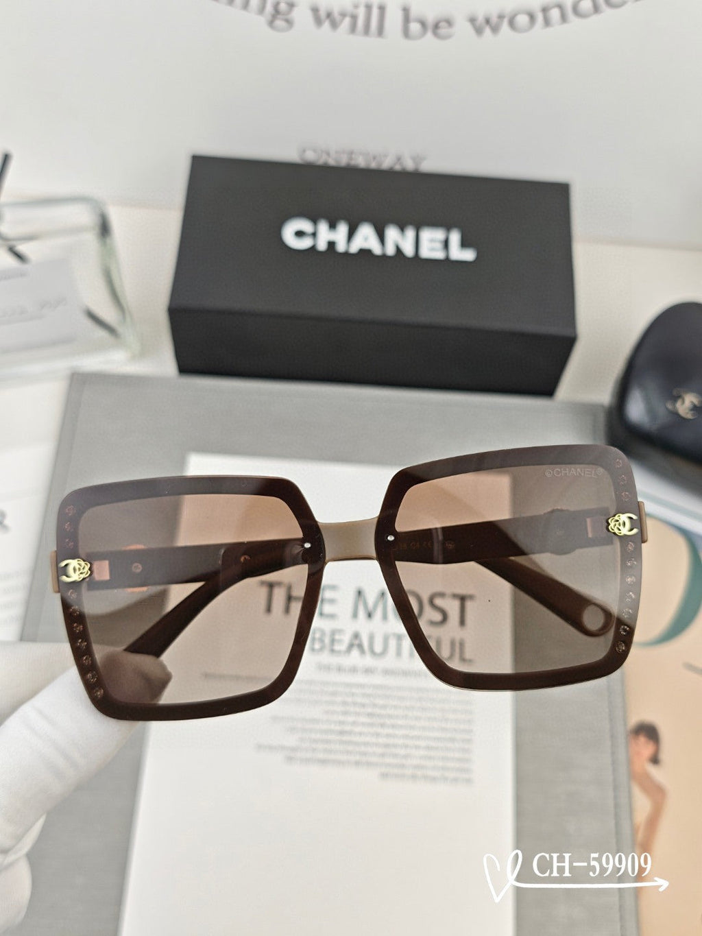 CHANEL SQUARE SUNGLASSES 59909 IN BLACK TR FRAME WITH RESIN LENSES