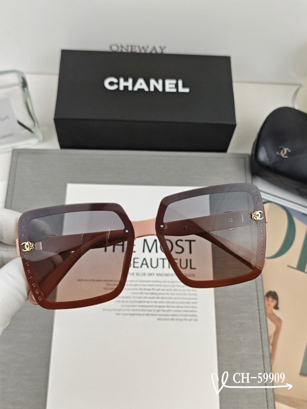 CHANEL SQUARE SUNGLASSES 59909 IN BLACK TR FRAME WITH RESIN LENSES