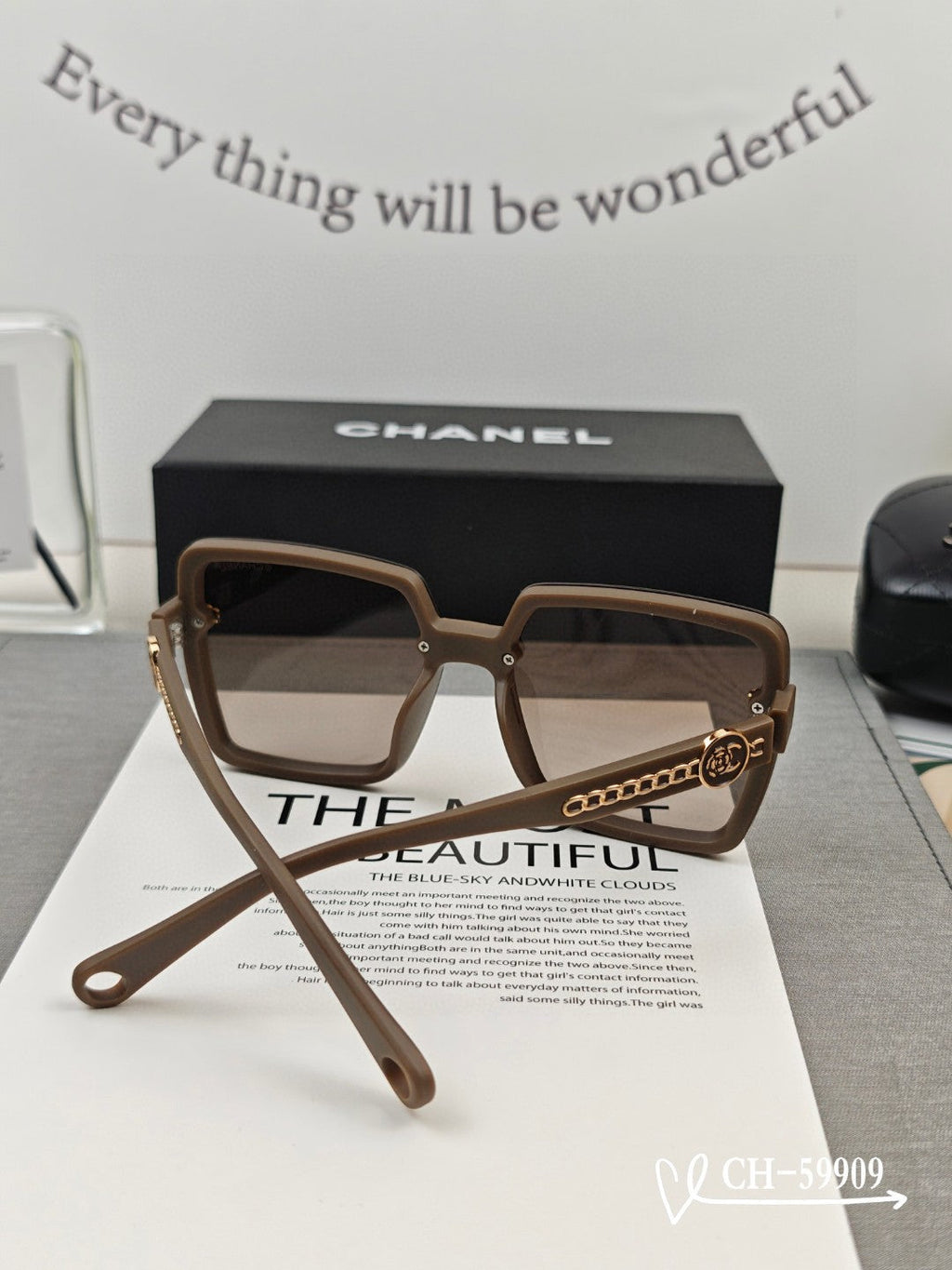 CHANEL SQUARE SUNGLASSES 59909 IN BLACK TR FRAME WITH RESIN LENSES