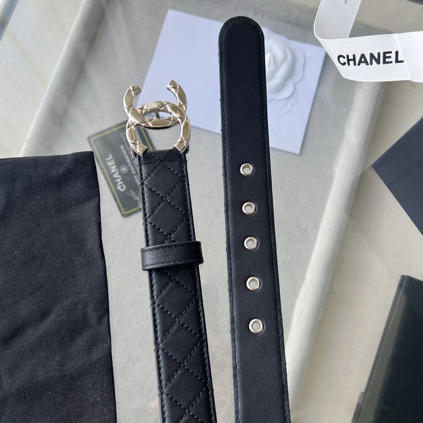CHANEL 25S BELT 30 MM IN BLACK CALFSKIN 616604