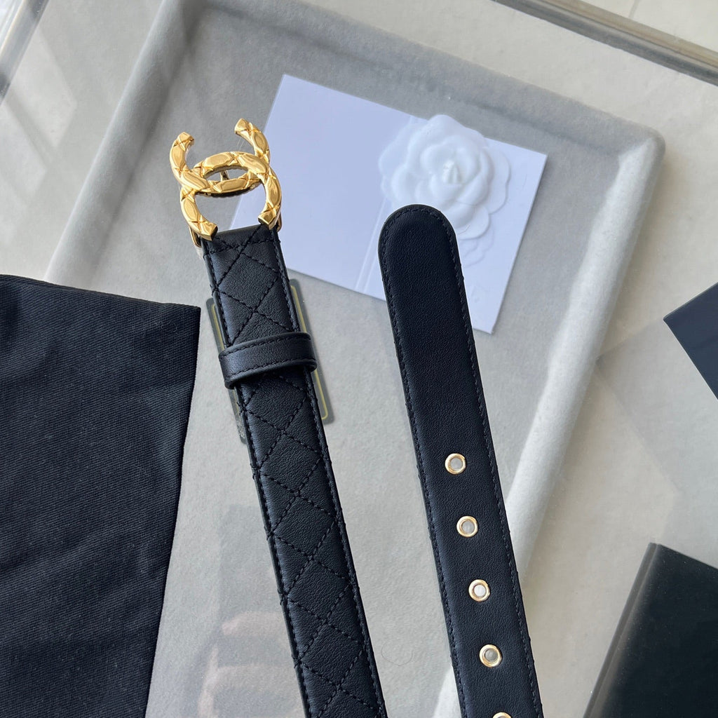 CHANEL 25S BELT 30 MM IN BLACK CALFSKIN 616605