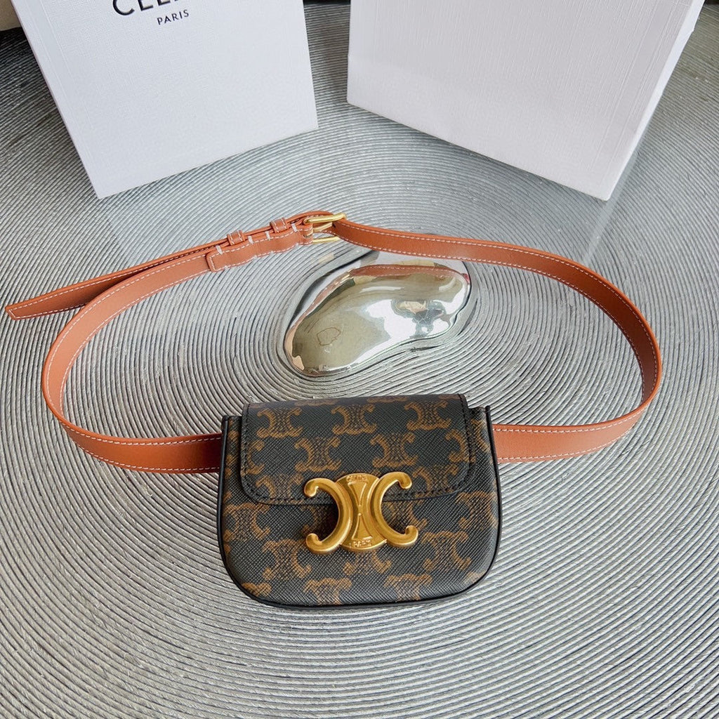 CELINE CL BELT MONOGRAM BROWN BAG TRIOMPHE 25 MM BELT TRIOMPHE ORANGE CALFSKIN