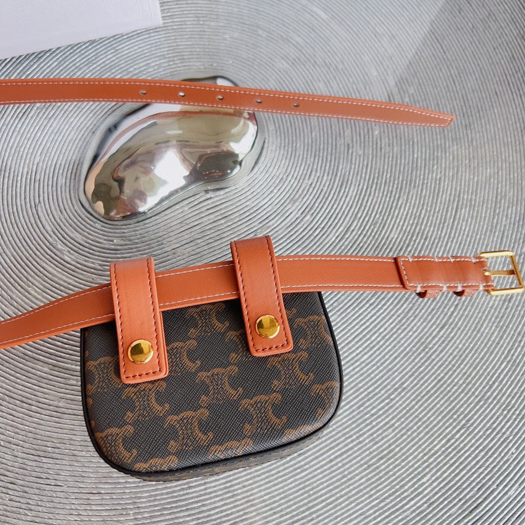 CELINE CL BELT MONOGRAM BROWN BAG TRIOMPHE 25 MM BELT TRIOMPHE ORANGE CALFSKIN