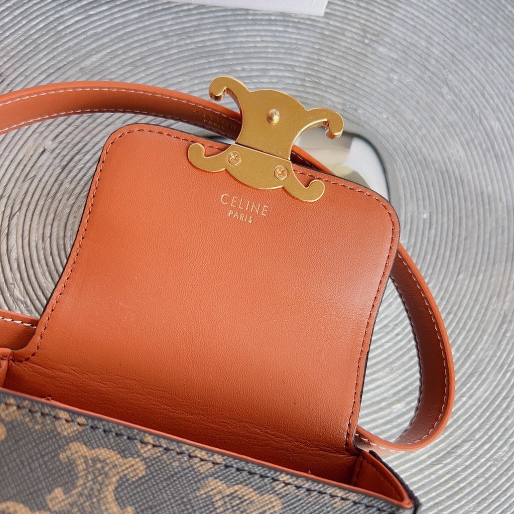 CELINE CL BELT MONOGRAM BROWN BAG TRIOMPHE 25 MM BELT TRIOMPHE ORANGE CALFSKIN