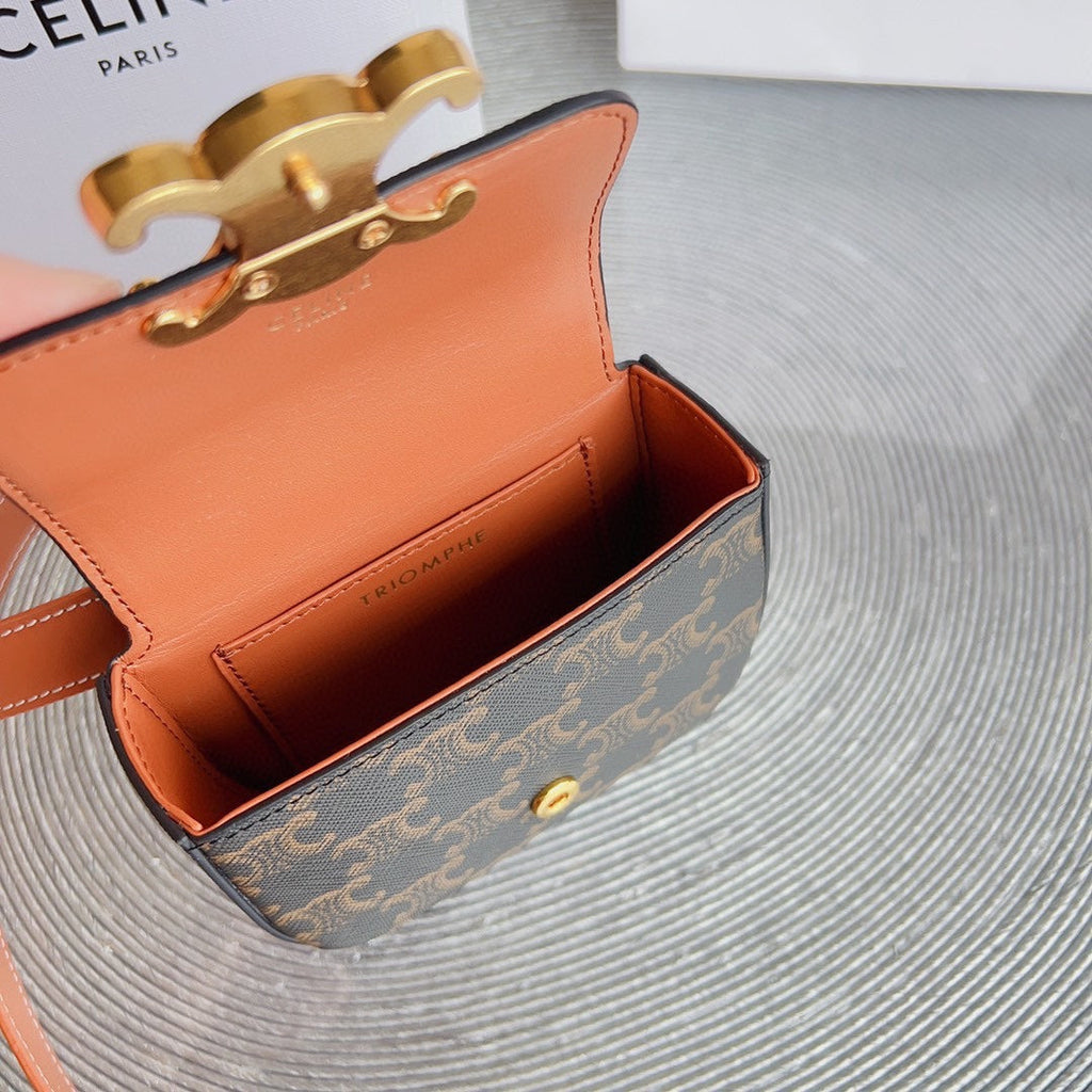 CELINE CL BELT MONOGRAM BROWN BAG TRIOMPHE 25 MM BELT TRIOMPHE ORANGE CALFSKIN