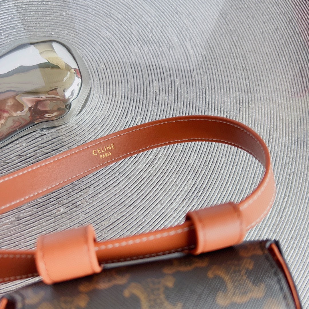 CELINE CL BELT MONOGRAM BROWN BAG TRIOMPHE 25 MM BELT TRIOMPHE ORANGE CALFSKIN