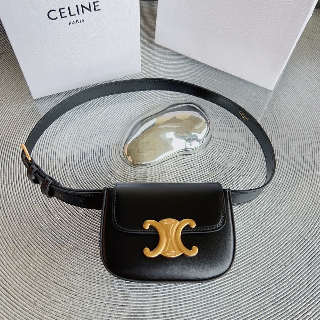 CELINE CL BELT BAG TRIOMPHE 25 MM BELT TRIOMPHE BLACK CALFSKIN GOLD HARDWARE