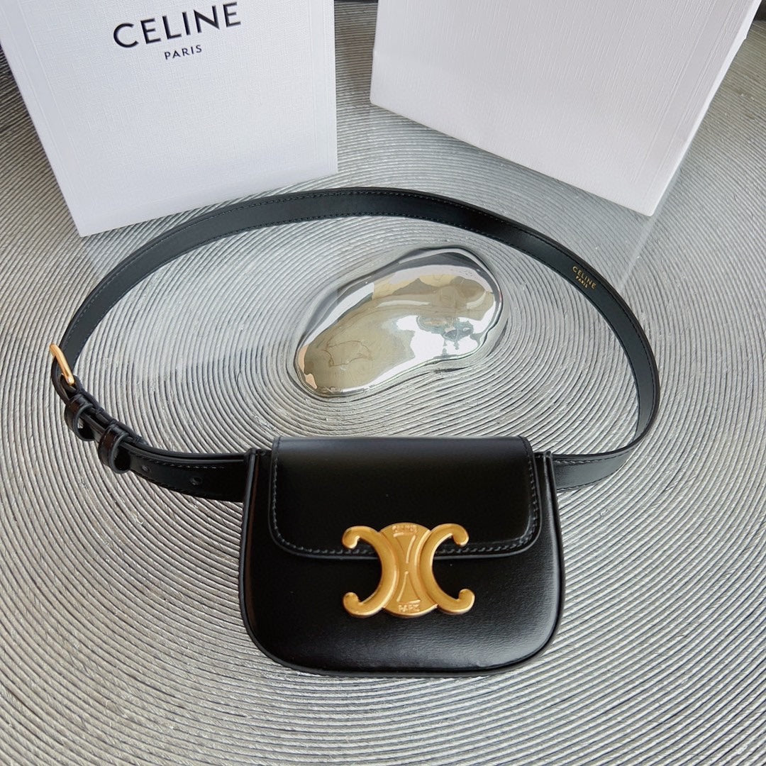 CELINE CL BELT BAG TRIOMPHE 25 MM BELT TRIOMPHE BLACK CALFSKIN GOLD HARDWARE