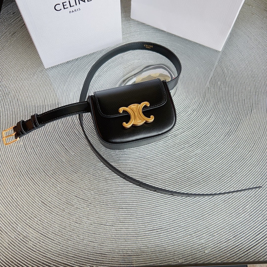 CELINE CL BELT BAG TRIOMPHE 25 MM BELT TRIOMPHE BLACK CALFSKIN GOLD HARDWARE