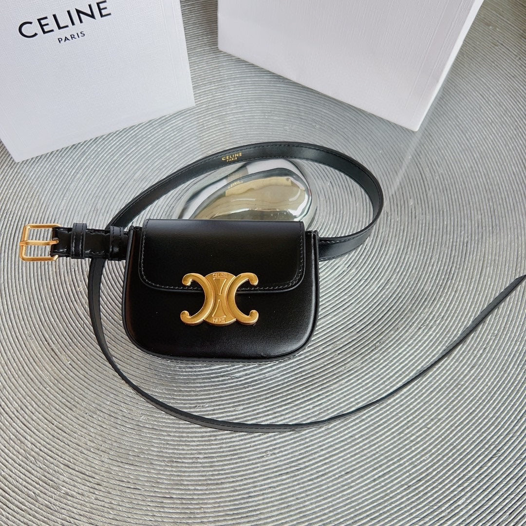 CELINE CL BELT BAG TRIOMPHE 25 MM BELT TRIOMPHE BLACK CALFSKIN GOLD HARDWARE