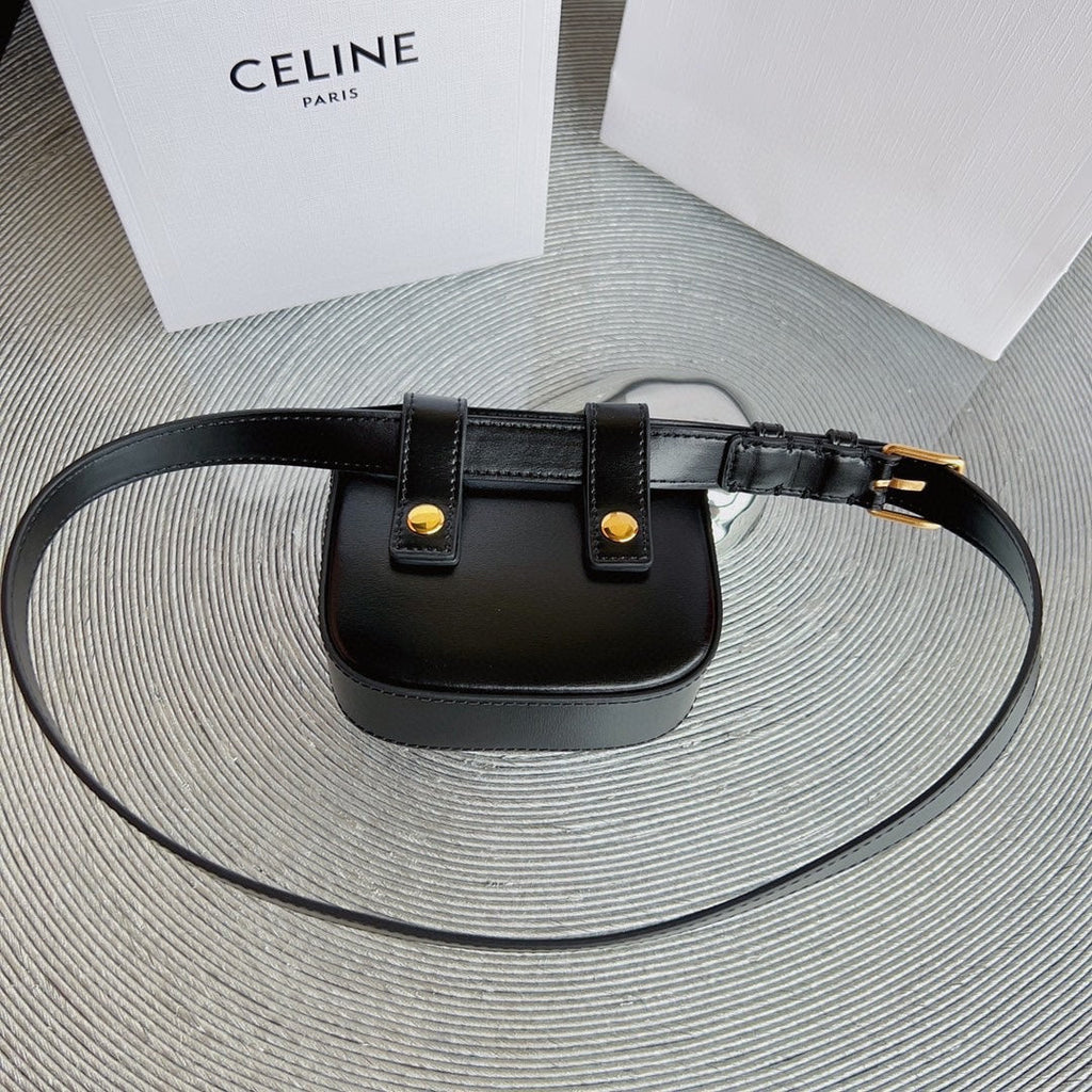 CELINE CL BELT BAG TRIOMPHE 25 MM BELT TRIOMPHE BLACK CALFSKIN GOLD HARDWARE
