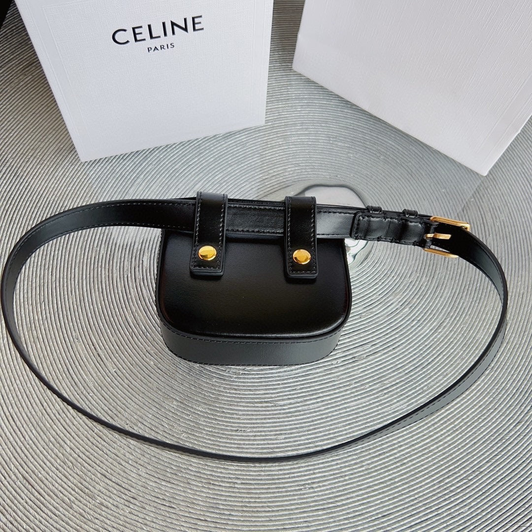 CELINE CL BELT BAG TRIOMPHE 25 MM BELT TRIOMPHE BLACK CALFSKIN GOLD HARDWARE