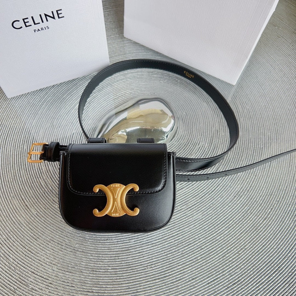 CELINE CL BELT BAG TRIOMPHE 25 MM BELT TRIOMPHE BLACK CALFSKIN GOLD HARDWARE