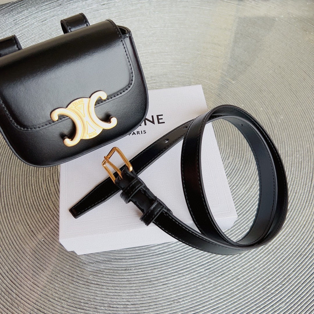 CELINE CL BELT BAG TRIOMPHE 25 MM BELT TRIOMPHE BLACK CALFSKIN GOLD HARDWARE