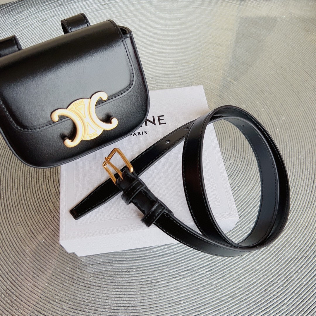 CELINE CL BELT BAG TRIOMPHE 25 MM BELT TRIOMPHE BLACK CALFSKIN GOLD HARDWARE