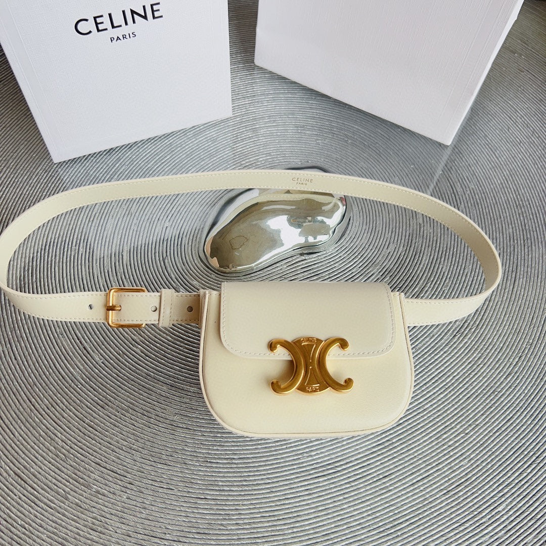 CELINE CL BELT BAG TRIOMPHE 25 MM BELT TRIOMPHE WHITE CALFSKIN GOLD HARDWARE