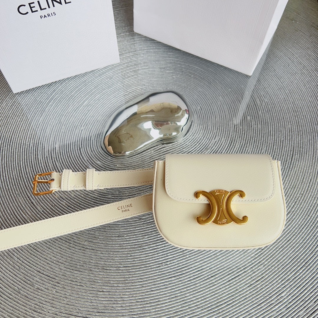 CELINE CL BELT BAG TRIOMPHE 25 MM BELT TRIOMPHE WHITE CALFSKIN GOLD HARDWARE