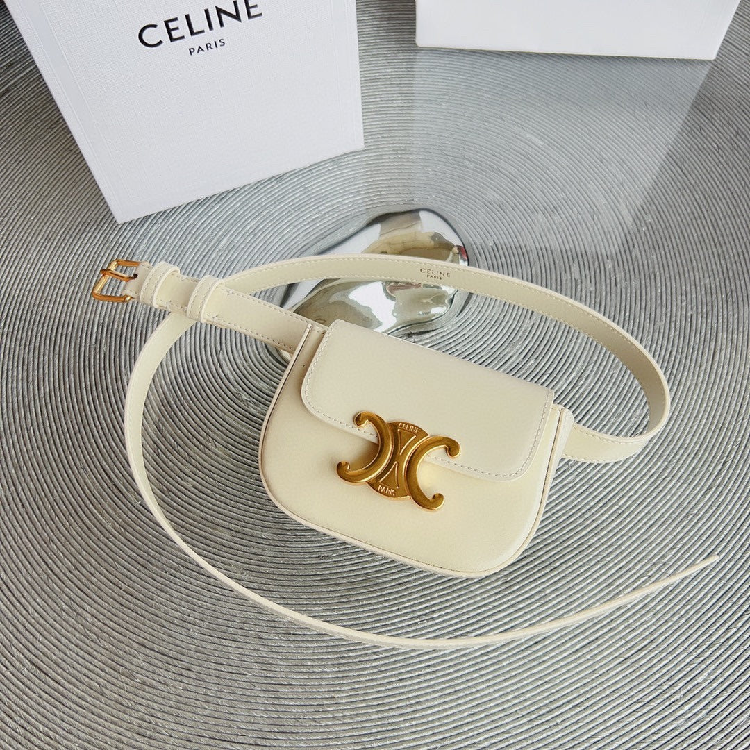 CELINE CL BELT BAG TRIOMPHE 25 MM BELT TRIOMPHE WHITE CALFSKIN GOLD HARDWARE