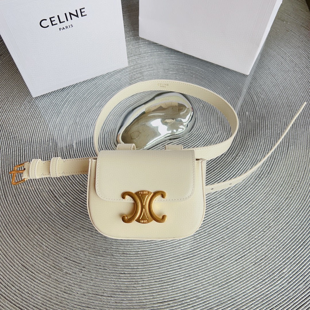 CELINE CL BELT BAG TRIOMPHE 25 MM BELT TRIOMPHE WHITE CALFSKIN GOLD HARDWARE