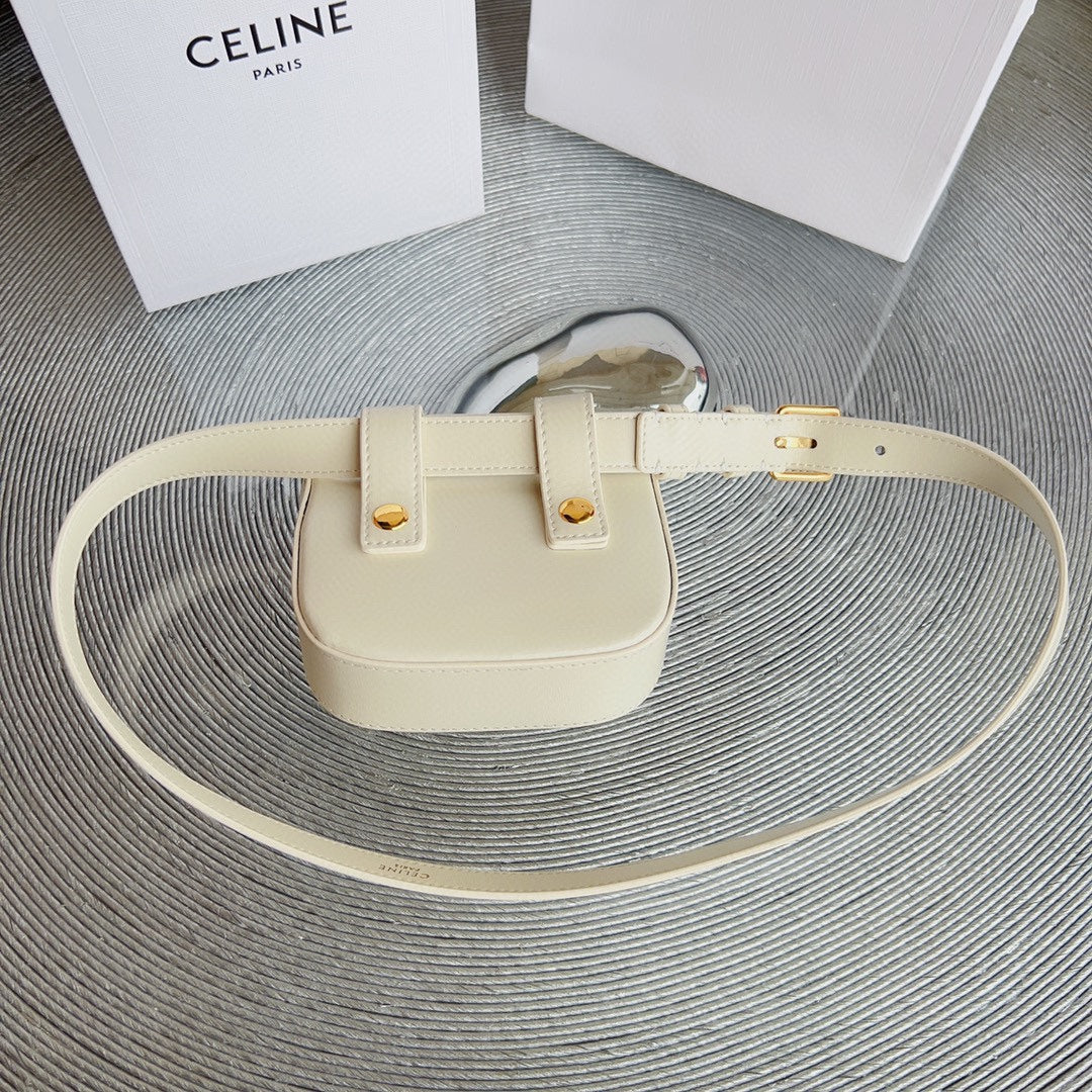 CELINE CL BELT BAG TRIOMPHE 25 MM BELT TRIOMPHE WHITE CALFSKIN GOLD HARDWARE