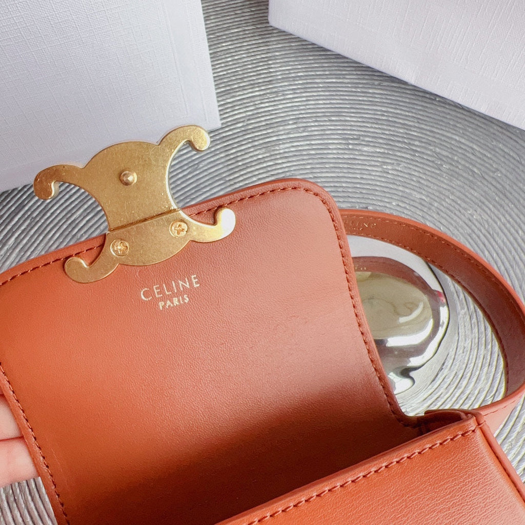 CELINE CL BELT BAG TRIOMPHE 25 MM BELT TRIOMPHE ORANGE CALFSKIN GOLD HARDWARE