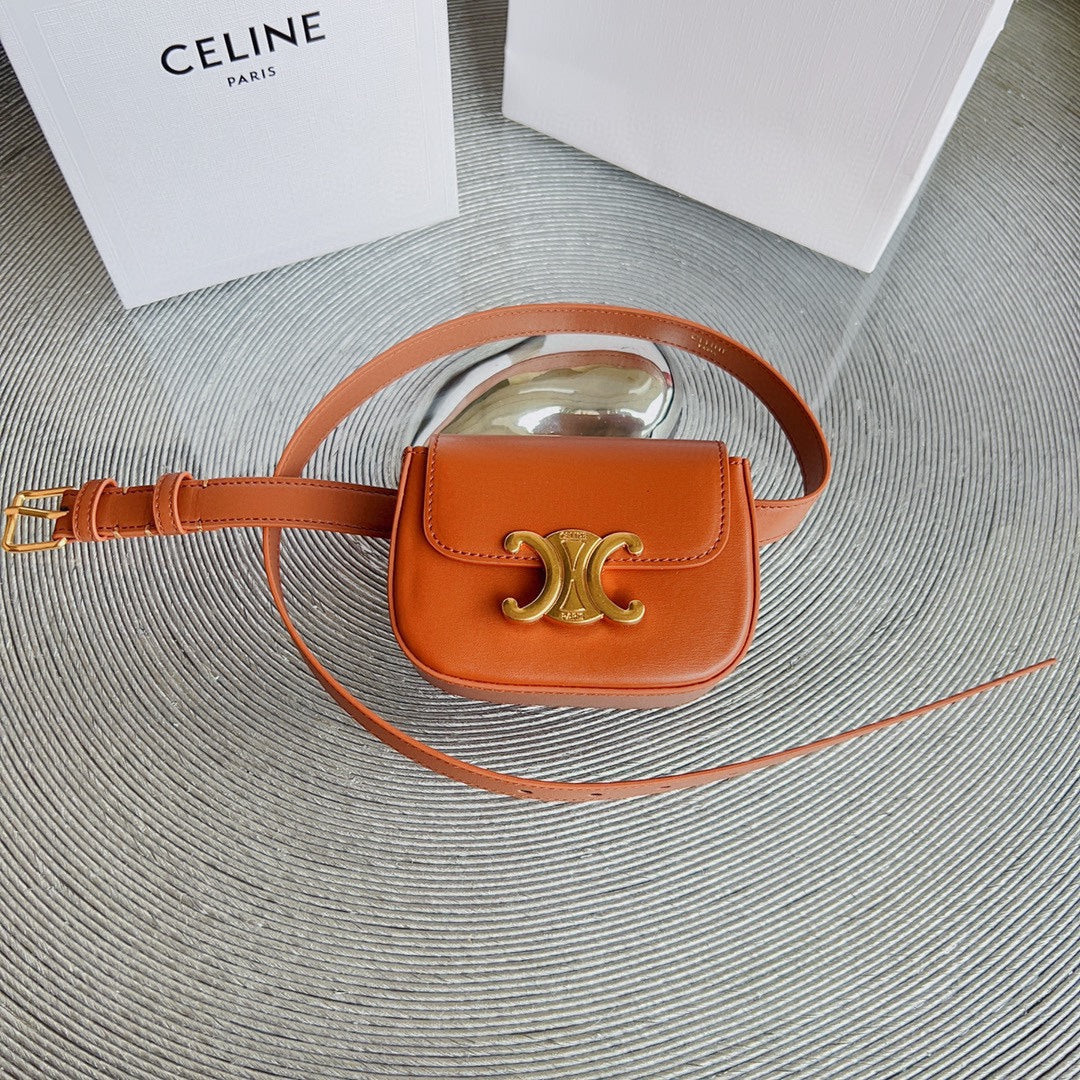 CELINE CL BELT BAG TRIOMPHE 25 MM BELT TRIOMPHE ORANGE CALFSKIN GOLD HARDWARE
