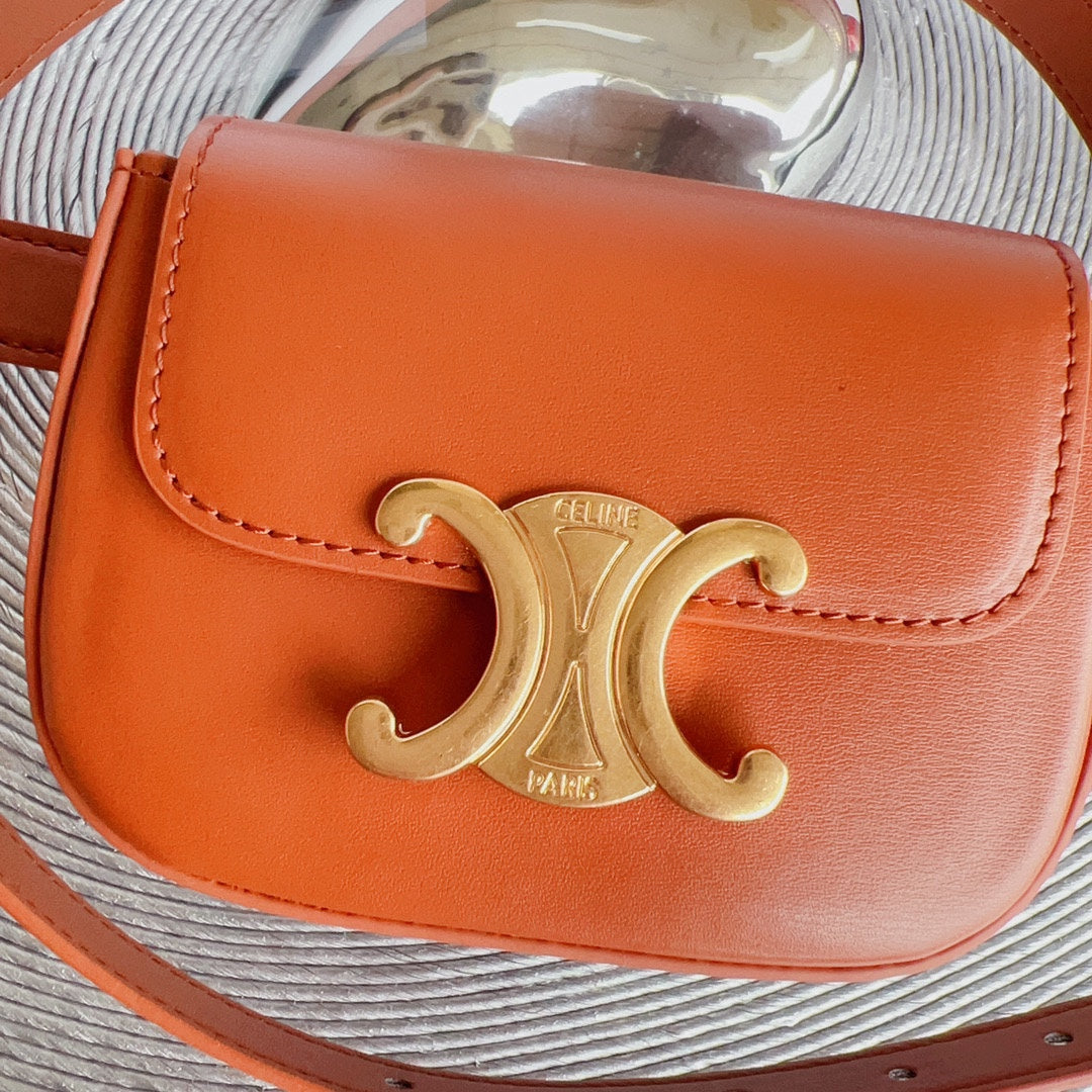 CELINE CL BELT BAG TRIOMPHE 25 MM BELT TRIOMPHE ORANGE CALFSKIN GOLD HARDWARE