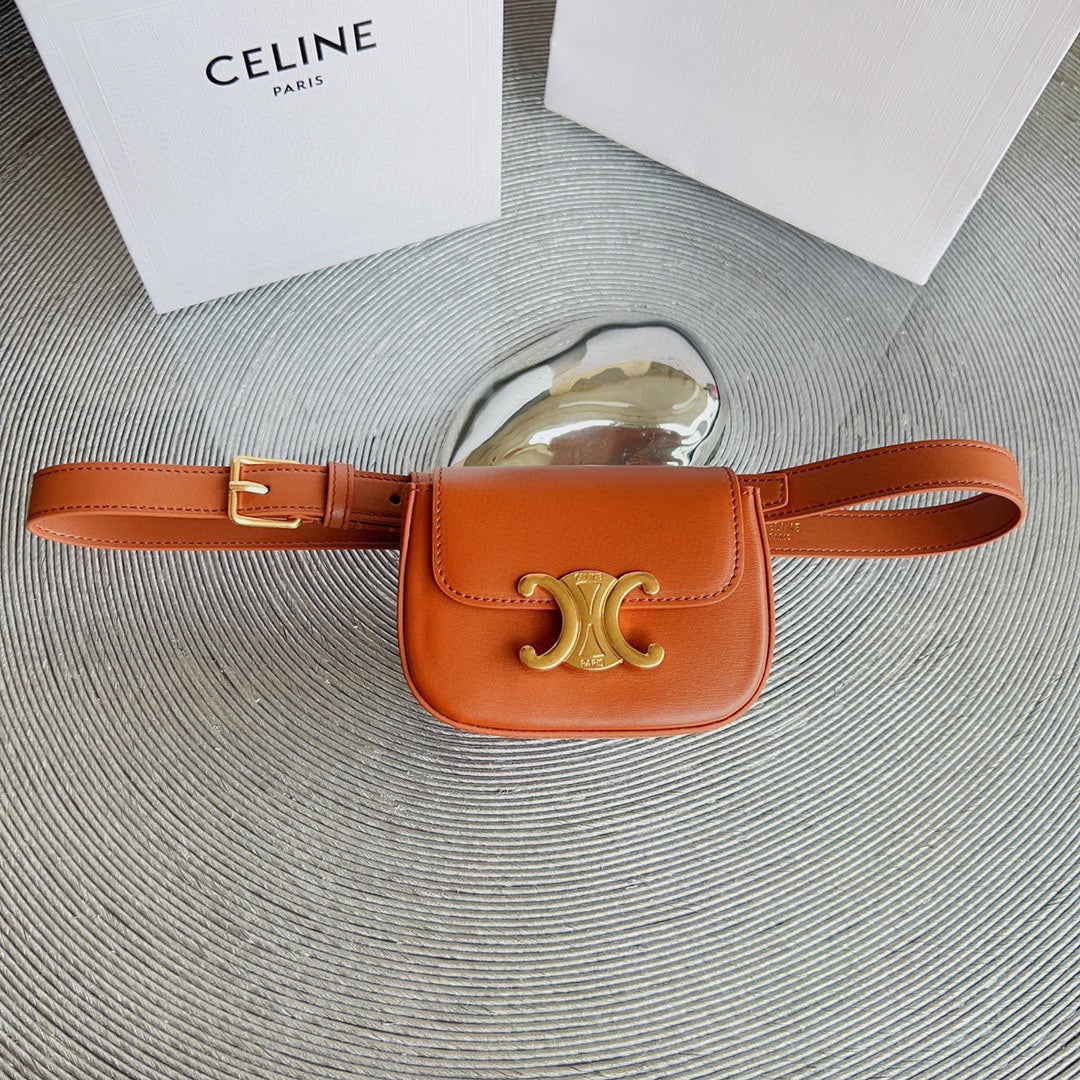 CELINE CL BELT BAG TRIOMPHE 25 MM BELT TRIOMPHE ORANGE CALFSKIN GOLD HARDWARE