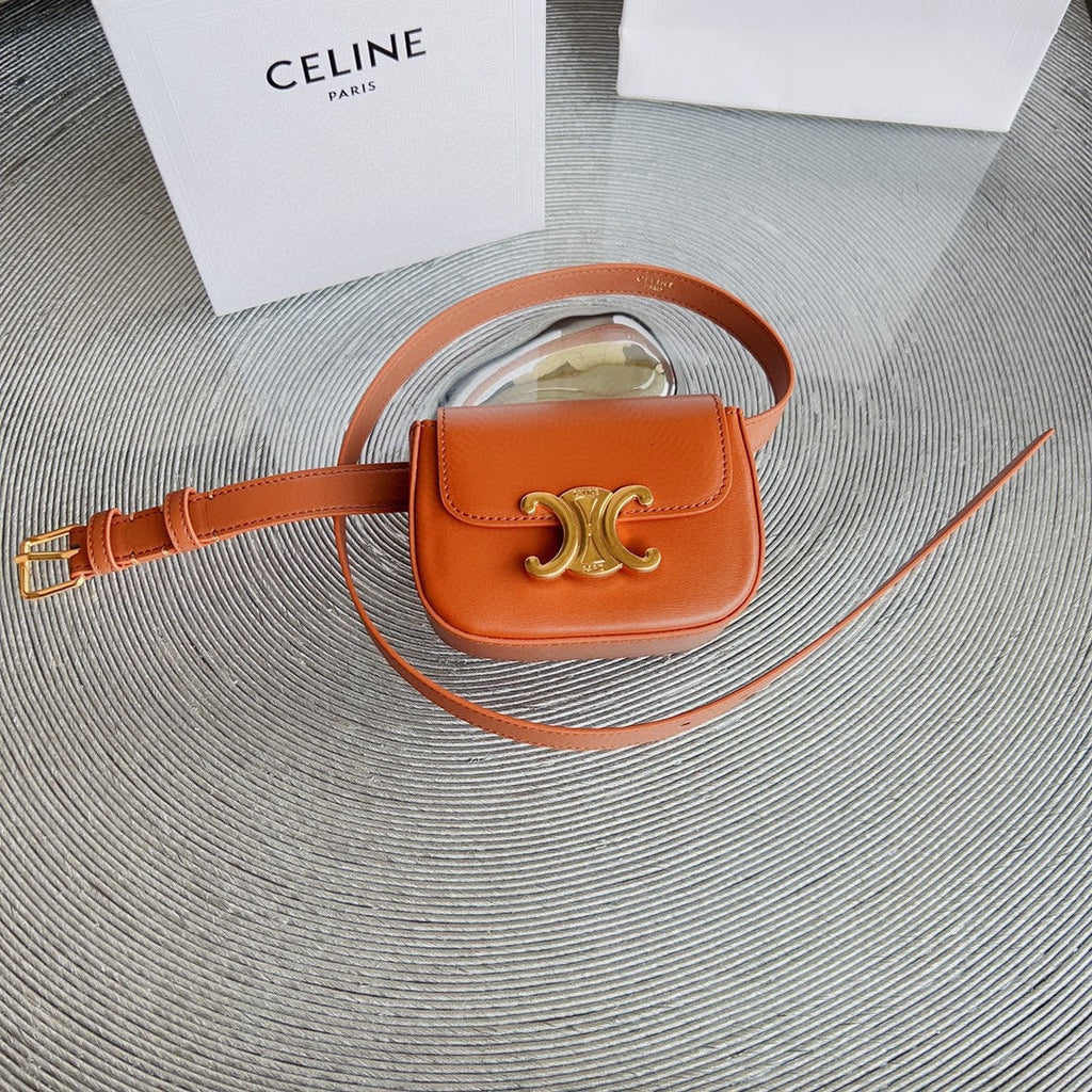 CELINE CL BELT BAG TRIOMPHE 25 MM BELT TRIOMPHE ORANGE CALFSKIN GOLD HARDWARE