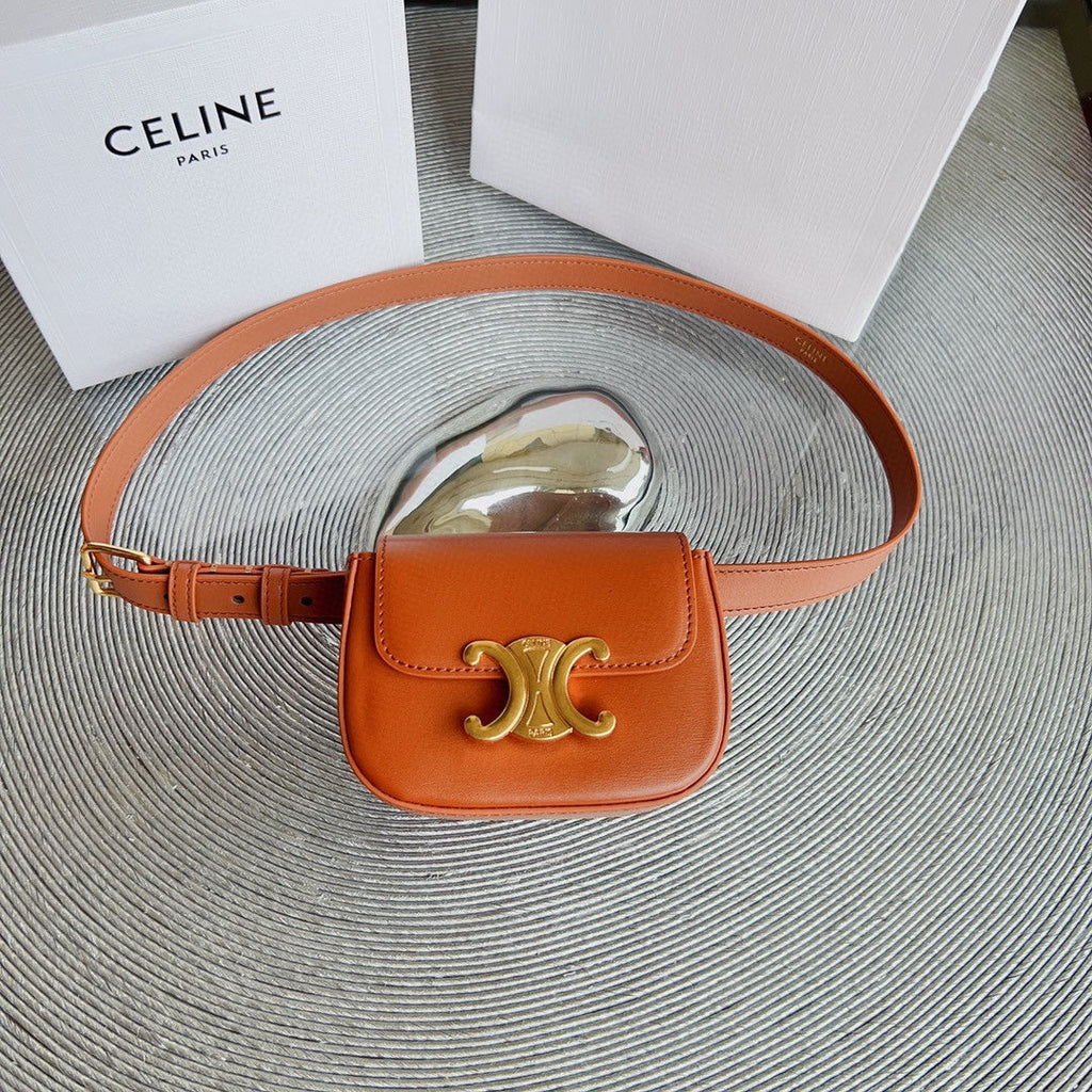 CELINE CL BELT BAG TRIOMPHE 25 MM BELT TRIOMPHE ORANGE CALFSKIN GOLD HARDWARE
