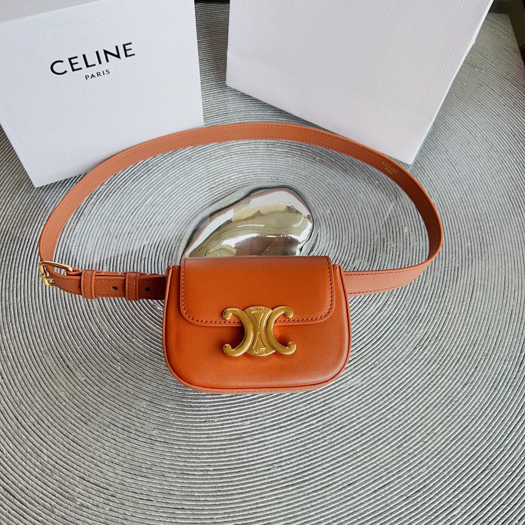 CELINE CL BELT BAG TRIOMPHE 25 MM BELT TRIOMPHE ORANGE CALFSKIN GOLD HARDWARE